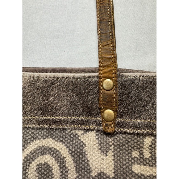 Myra Bag Western Aztec Canvas Tote Leather Strap Shoulder Bag Brown - Picture 5 of 8
